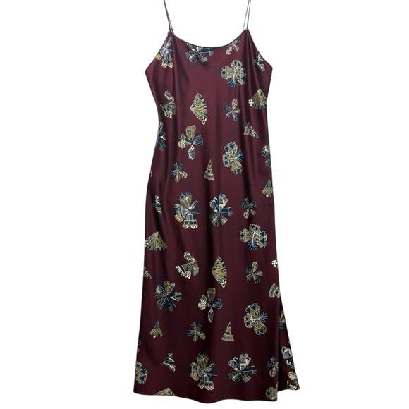 NATORI vtg 90s y2k fan printed silky satin slip gown dress M